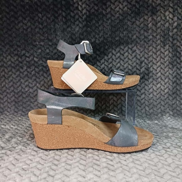 Papillio by Birkenstock Soley Embossed Wedge Sandals Metallic Silver Size 6 - Picture 1 of 11